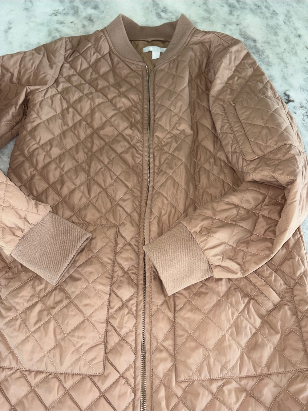 Zella Quilted Puffer Bomber Jacket in Light Brown